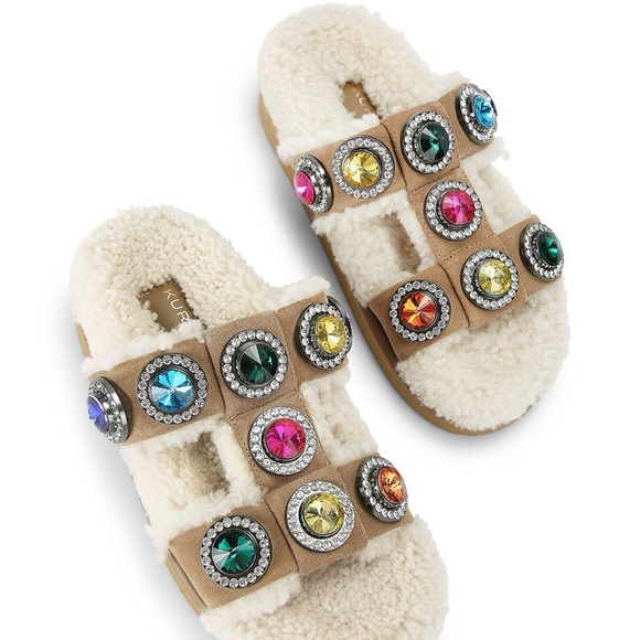Kurt Geiger Shoes - KURT GEIGER LONDON              Women's Orson Crystal Shearling Slides